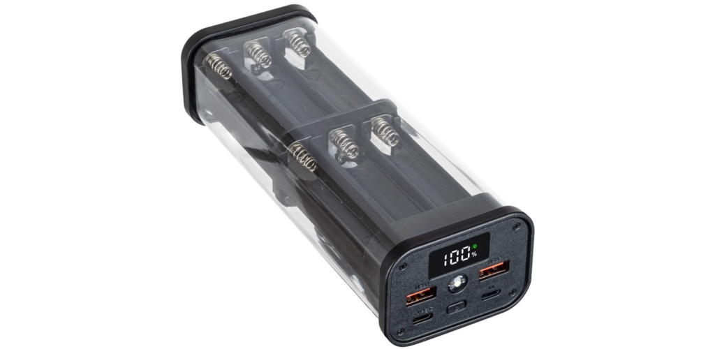 18650 Battery Case 12-Slot Black 22.5W Fast Charge PD