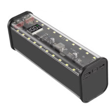 18650 Battery Case power bank 8-Slot LED Transparent Black 22.5W Fast Charge