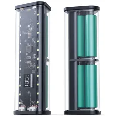 18650 Battery Case power bank 6-Slot LED Transparent Black 22.5W Fast Charge