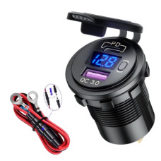 Зарядний пристрій врізний з індикацією від АКБ,12v-24v/USB QC 3.0/PD Type-C